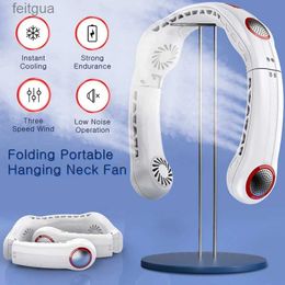 Electric Fans 4 Motors Foldable Hanging Neck Fan 5000mAh USB Rechargeable Portable Air Cooler 3 Gear Wind Mini Electric Bladeless Neckband Fan YQ240118