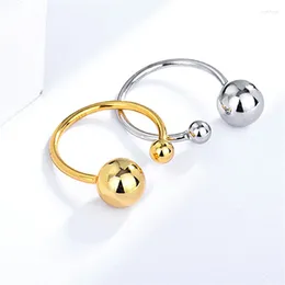 Cluster Rings Fashion Smooth Round Ball Finger Ring For Women Girls Wedding Party Punk Jewelry Gift E1310