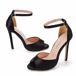Sandals Stiletto Heels Wedding Shoes Open Toe Shallow Mouth Suit Female Beige Peep High Girls Black Gladiator