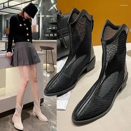 Boots Summer Shoes Women Breathable Ladies Mesh Footwear Zipper Black White Ankle Botas56bn