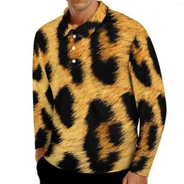 Men's Polos Leopard Print Polo Shirt Men Fashion Animal Casual Autumn Streetwear Collar Long Sleeve Graphic Oversize T-Shirts