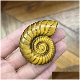 Decorative Objects Figurines Natural Yellow Tiger Eye Conch Statue Stone Crystal Figurine For Home Decoration Crafts Drop Delivery Gar Dh3We