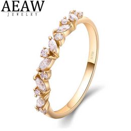 Band Rings AEAW 585 14K Yellow Gold Rfor Women Moissanite Diamond Solitaire Rmatchhalf eternity weddband Engagement bridal J240118