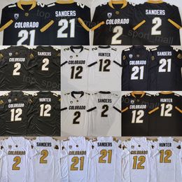 Mens College Colorado Buffaloes Futebol Jersey Universidade 2 Shedeur Sanders 12 Travis Hunter 21 Shilo Sanders Bordado uniforme para fãs do esporte Equipe branca preta