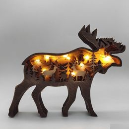 Arts And Crafts Christmas Wooden Creative North American Forest Animal Home Decoration Elk Brown Bear Ornament Drop Delivery Garden Dhmhv