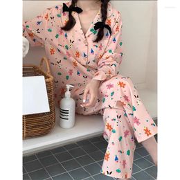 Women's Sleepwear 2024 Spring Autumn Homewear Women Long Sleeve Pink Girls Pijama Sleep Clothes Suit Casual Female Pyjamas Set Mujer