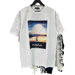 American Casual Youth Loose Street Retro Short Sleeve Purple Designer Letter Printing T shirt Man Usa Size