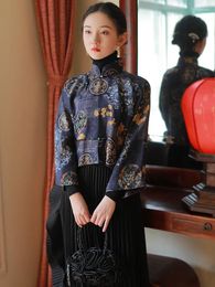 Ethnic Clothing 2024 Autumn Chinese Style Traditional Hanfu Top Print Cheongsam Oriental Blouse Elegant Festival Party Dress Qipao Pd