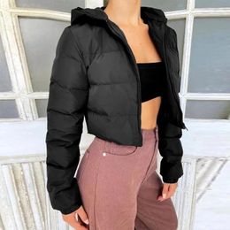 Parkas New 2022 Women Newest cotton padded jacket Brown Black Fall Winter Hooded short coat Zip Parkas Warm Fashion Ladies