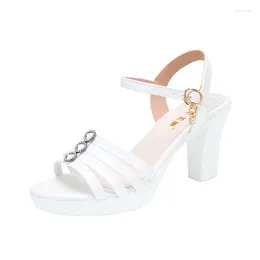 Sandals 8cm 10cm Plus Size 32-43 Beads Elegant White Wedding Shoes Summer Platform 2024 Block High Heels Office Model