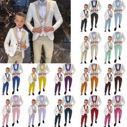 Spring New Floral Pattern Boy Suits Dinner Tuxedos Little Kids For Wedding Party Prom Birthday Wear 3 Pieces Jacket Pants Vest