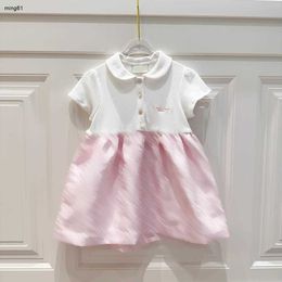 Brand girl dress Short sleeve child lapel Pink skirt Size 90-160 designer baby dresses Letter printing kids frock Jan20