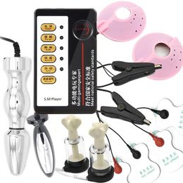 Electro Shock Penis Ring Metal Plug Pulse Massage Themed Toys Sex Products Accessory Stimulator for Men 240117