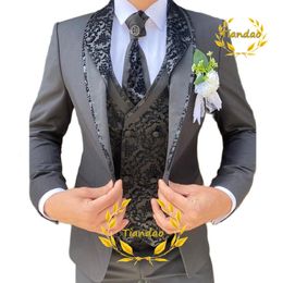 Wedding Suit for Men Formal Blazer Pants Vest Three Piece Groom Jacket Set Jacquard Slim Fit Outfit conjuntos de chaqueta 240117