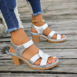 Sandals Casual Med Heel Solid For Women 2024 Square Ladies Shoes Open Toed Rubber Pu Women's