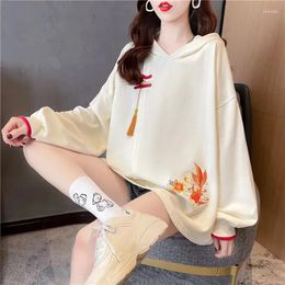 Women's Hoodies Sweatshirts Women Tops Chinese Knot Button Tassel Embroidery Loose Baggy Elegant Female Autumn Winter Chic Temperament