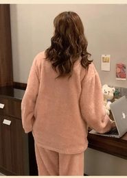 Women's Sleepwear Cute Flannel 2024 Set Fleece Female Winter Soft Homewear Autumn Clothes Pajamas Home Nightgown Coral Warm