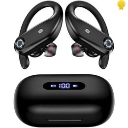 Headphones Bluetooth Headphones 4Mics Call Noise Reduction Wireless Earbuds IPX7 Over Ear Earphones 2200mAh Charging Box for Sport Gaming