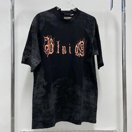 Paris Style Gothic Letters Print Broken Hole Washed Vintage Tee Oversize Designer T shirt Spring Summer Casual Fashion Skateboard Men Women Tshirt 24ss 0118