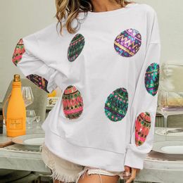 Easter Egg Women Sequin Hoodies Autumn Winter Sweatshirts Loose Casual Tops Spliced Sweatshirts Work Y2k Oversized Hoodie 240117