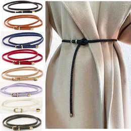 Belts Women PU Leather Thin Braided Belt Pin Bucklet Black Red White Summer Jeans Dress Adornment Waist Decoration Waistband