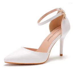 Sandals Soft Leather Women's Shoes Pointed Toe 2024 Spring High Heels Ankle Strap Cover Heel Female Footware Big Size