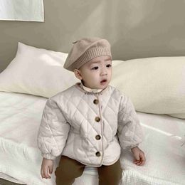 Kurtki 2023 Zima nowe dziecko długie rękawowe ciepły płaszcz Solidny niemowlę wyściełana kurtka plus aksamit gruby maluch dziewczyna wiatrówka H240508