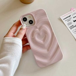 Cell Phone Cases Korean Glossy Heart 3D Case for iPhone 12 13 14 Pro Max Fundas Wave Shape Creative Soft Back Cover Shell for iPhone 11 15 Coque J240418