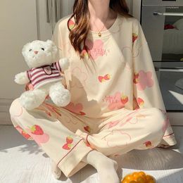 Women's Sleepwear Autumn Winter Long-Sleeved Trousers Cotton Pyjamas Women Spring Home Wear Suit Sweet Cute Print Pyjama Set