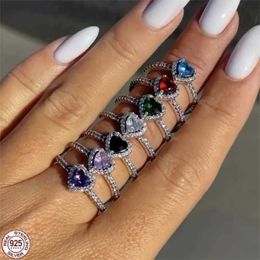 Band Rings 2024 New Hot Sell925 SterlSilver Colored Diamond Blue RPink Fashion Rfits Original Design DIY Jewelry Gifts J240118