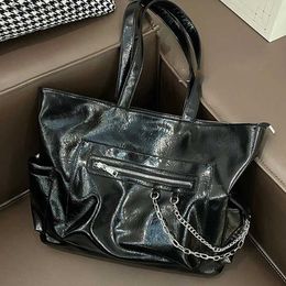 Shopping Bags Big Women's Square Shoulder Tote Bag Magnetic Buckle Texture Patent Pu Leather Tote Bag Large Capacity Shopping Shoulder Bags Q240118