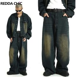 REDDACHiC Big Size Green Wash Skater Men Baggy Jeans Adjustwaist 90s Vintage Y2k Wide Pants Hip Hop Trousers Casual Work Wear 240117