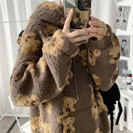 Men's Hoodies 2024 Spring Fall Casual Sweet Fuzzy Women Jacket Kawaii Harajuku Bear Print Hooded Coat Men Warm Student 3 Colour Jackets Y2k