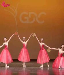 Stage Wear Red Long Ballet Tutu Dress Kids Girls Adult Women Romantic Contemporary Dance Ballerina Costumes6688364