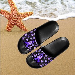 Slippers Breast Cancer Desgin Women Non-slip Casual Indoor Slides Lightweight Breathable Shoes For Ladies Unisex Home