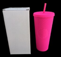 2021 Studded Cup Tumblers 710ml Matte Barbie Pink Plastic Mugs with Straw Factory Supply30789927043
