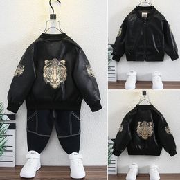 kids designer clothes boy leather jacket Tiger head embroidery Motorcycle Jackets children coat