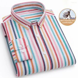 Men's Casual Shirts Men Shirt Stylish Striped Print Business Contrasting Colors Long Sleeves Single-breasted Design For Formal Office