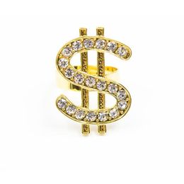 Costume Accessories Crystal Dollar Sign Ring For Men Women Costume Accessories Money Symbol Zirconia Rinestone Open Gold Rings Hip Hop Dhfzj