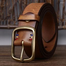 Belts Italian Thickened Head Layer Pure Cowhide Copper Buckle Leather Belt Retro Men's All Match Jeans Trend Texture