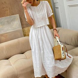 Work Dresses White Blouse Skirt Set Women 2024 Summer Elegant Casual Lace Patchwork Shirts Blouses For Embroidery 2 Pieces Suit