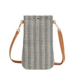 Summer beach bag ladies single shoulder slung bag woven vertical mobile phone bag straw purse