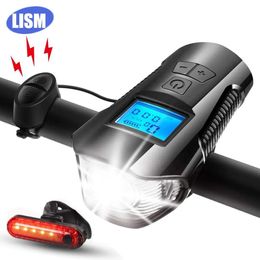 Lights LISM 1 Combo USB Bicycle Light IPX7 Cycling Lights Bike Computer 6 Modes Horn Flashlight Bike Speedometer with Taillight