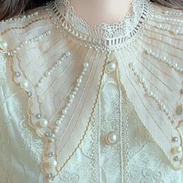 Women's Blouses Luxury Style Beaded Stitch Lace Embroidery Shirts And For Spring Autumn Women Beige Long Sleeve Top Female Clothing