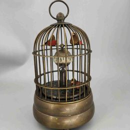 Desk Table Clocks DYZ +++++++Collectible Decorate Old Handwork Copper Two Bird In Cage Mechanical Table Clock YQ240119
