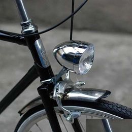 Bike Lights Durable Led Metal Chrome Retro Bike Bicycle Front Fog Light Head Lamp Cycling Accessories Lights Drop Delivery Sports Outd Dhhvq