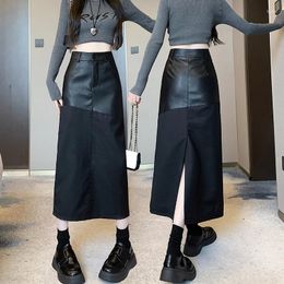 Skirts High-grade Women's Autumn And Winter High Waist Half Pack Clothing Slimming Medium Long Straight Tube Bag Buttock Leather Skirt