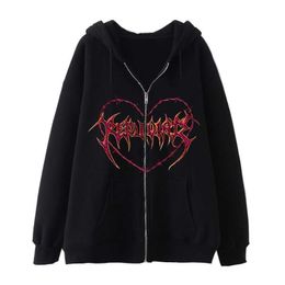 2023Y2K Gothic Millennium Women's Iron Loop Heart Zipper Sweater Oversize Cardigan Coat y2k