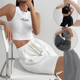 Women's Tanks Summer Ribbed Tops Letter Vests Streetwear Crop Sleeveless T-shirts Casual Cropped Sports