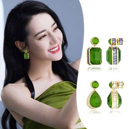 Shi Jias high-end green celebrity style light luxury pure silver earrings new trend in 2024